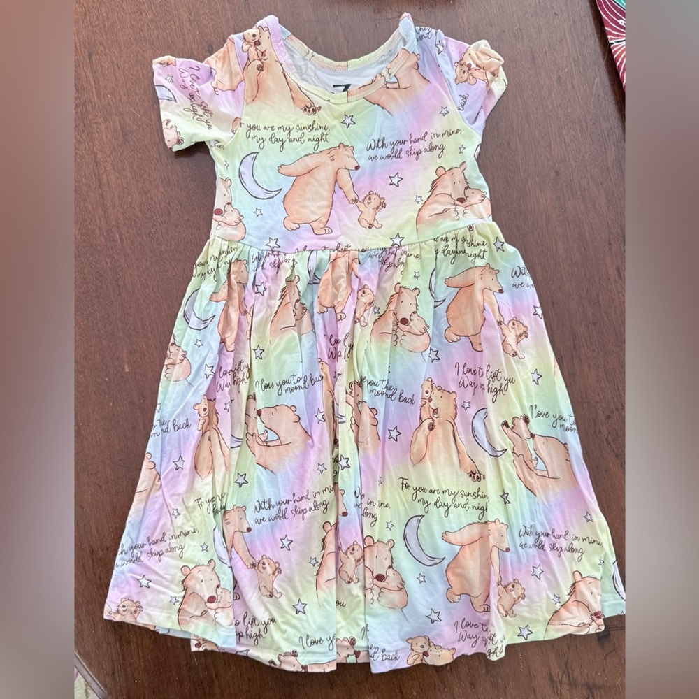 Pastel Bear Print Girls' Bamboo Dreas